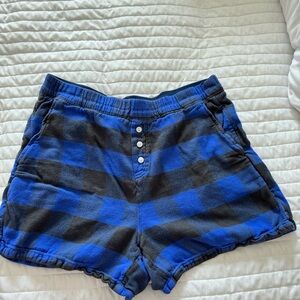 Aerie blue and grey plaid pj shorts